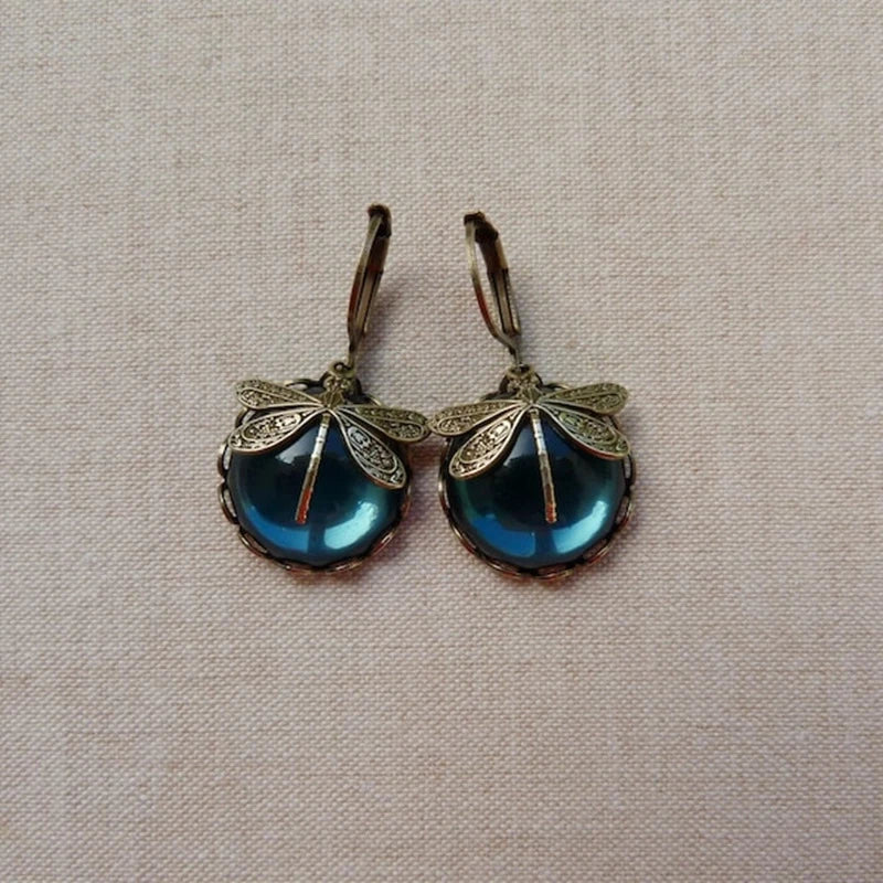 Brincos de Libélula Esférica em Ouro Antigo