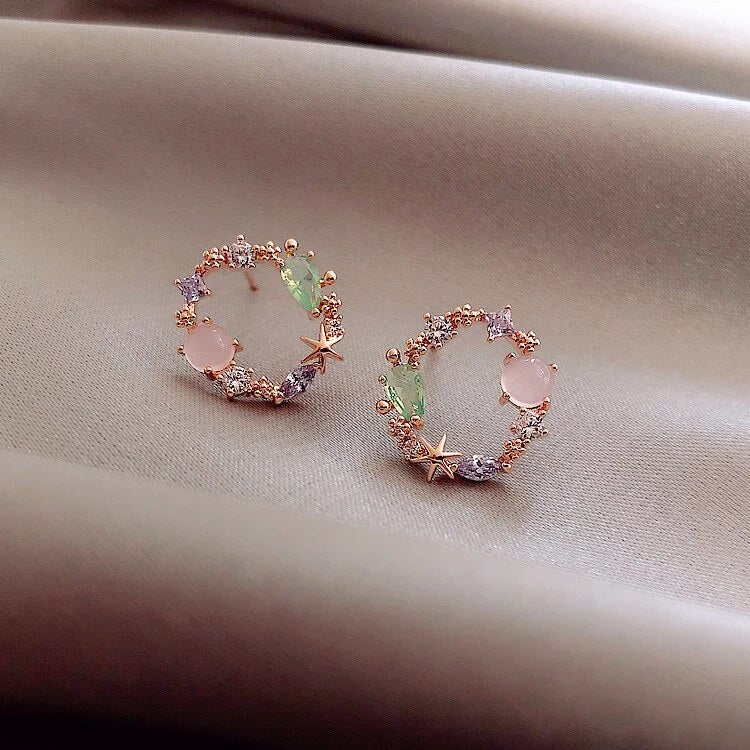 Brincos Florais de Cristal em Ouro Rosa
