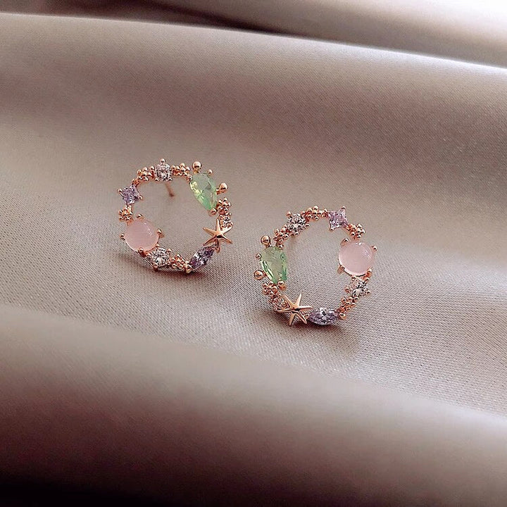 Brincos Florais de Cristal em Ouro Rosa