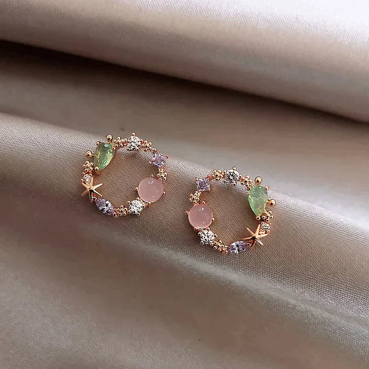 Brincos Florais de Cristal em Ouro Rosa