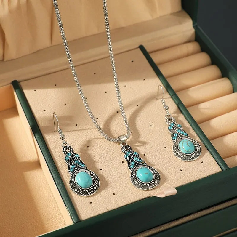 Conjunto de Colar e Brincos Elegantes em Turquesa
