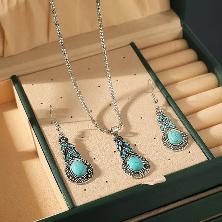 Conjunto de Colar e Brincos Elegantes em Turquesa