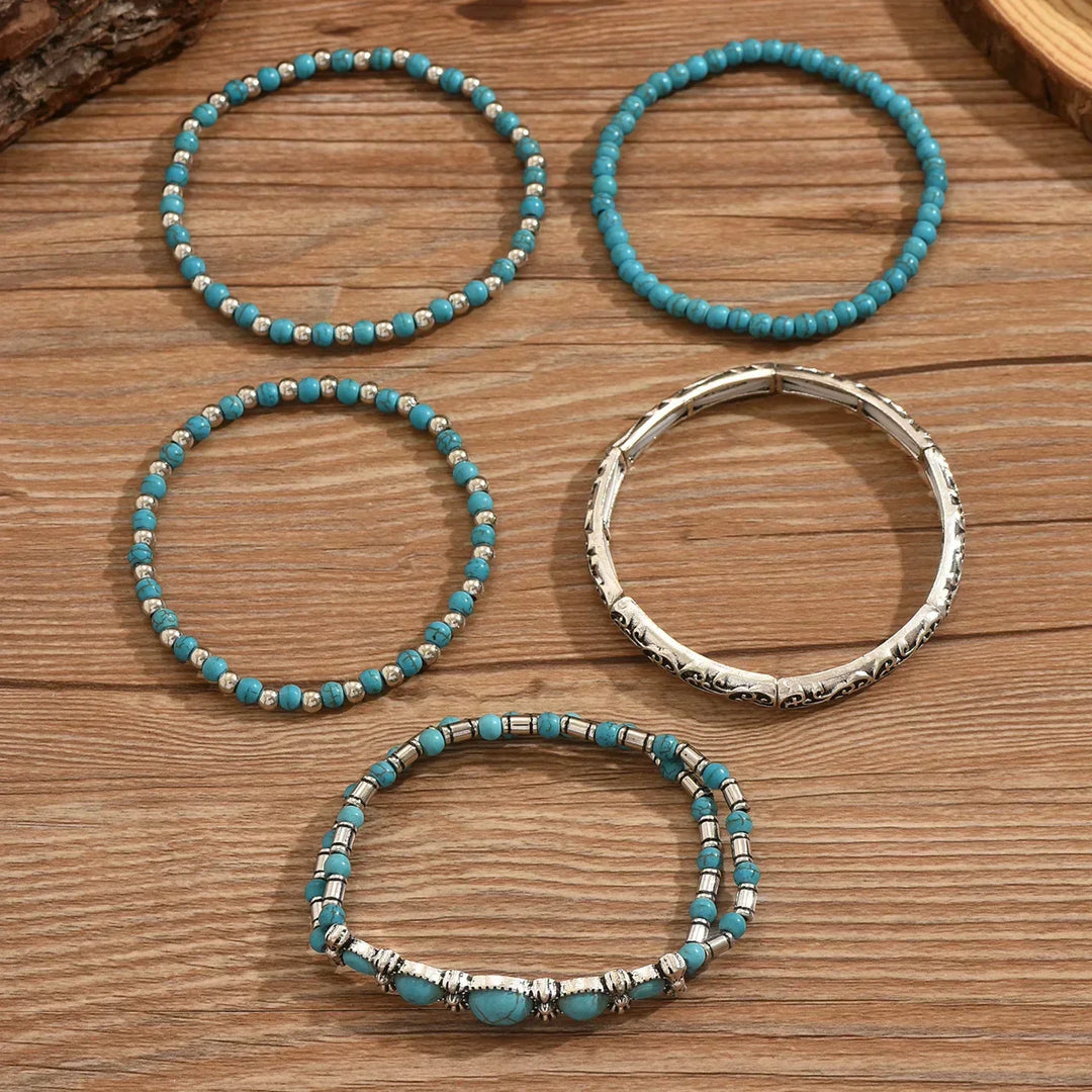 Conjunto de Pulseiras de Contas Turquesa Premium
