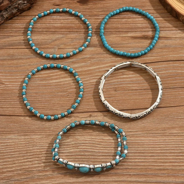 Conjunto de Pulseiras de Contas Turquesa Premium