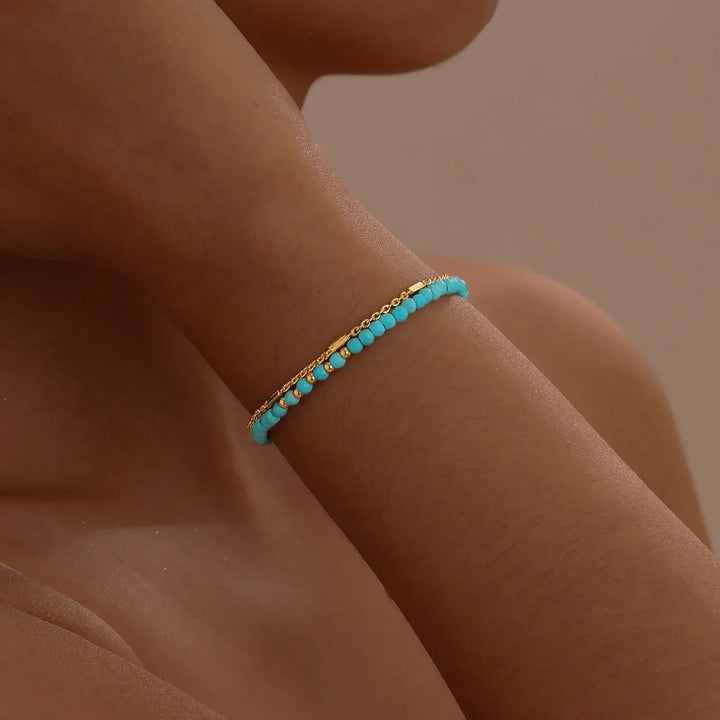 Pulseira de Corrente em Turquesa Dourada Radiante