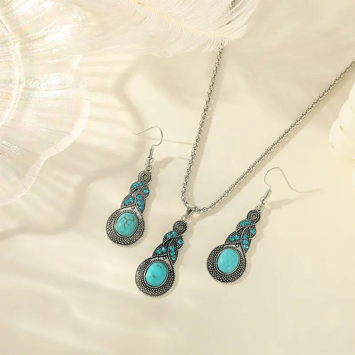 Conjunto de Colar e Brincos Elegantes em Turquesa