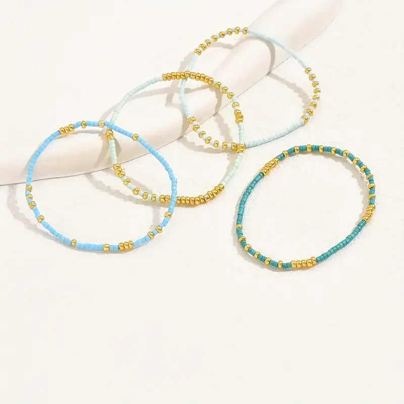 Conjunto de Pulseiras de Contas Turquesa Sutil