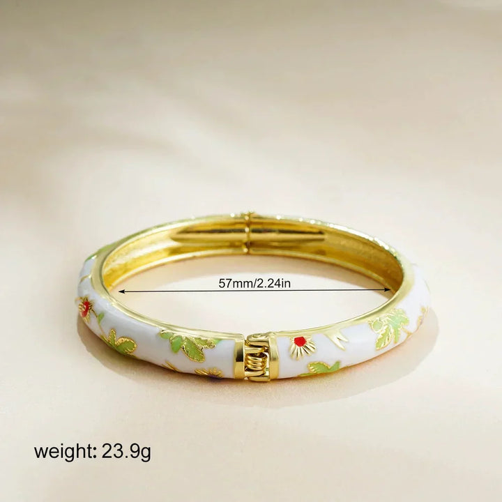 Pulseira Cloisonné Floral Vintage Elegante