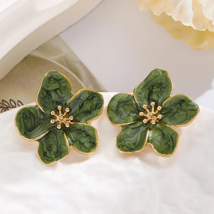 Brincos Vintage de Esmeralda em Forma de Flor