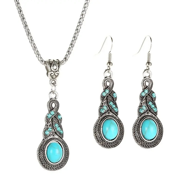 Conjunto de Colar e Brincos Elegantes em Turquesa