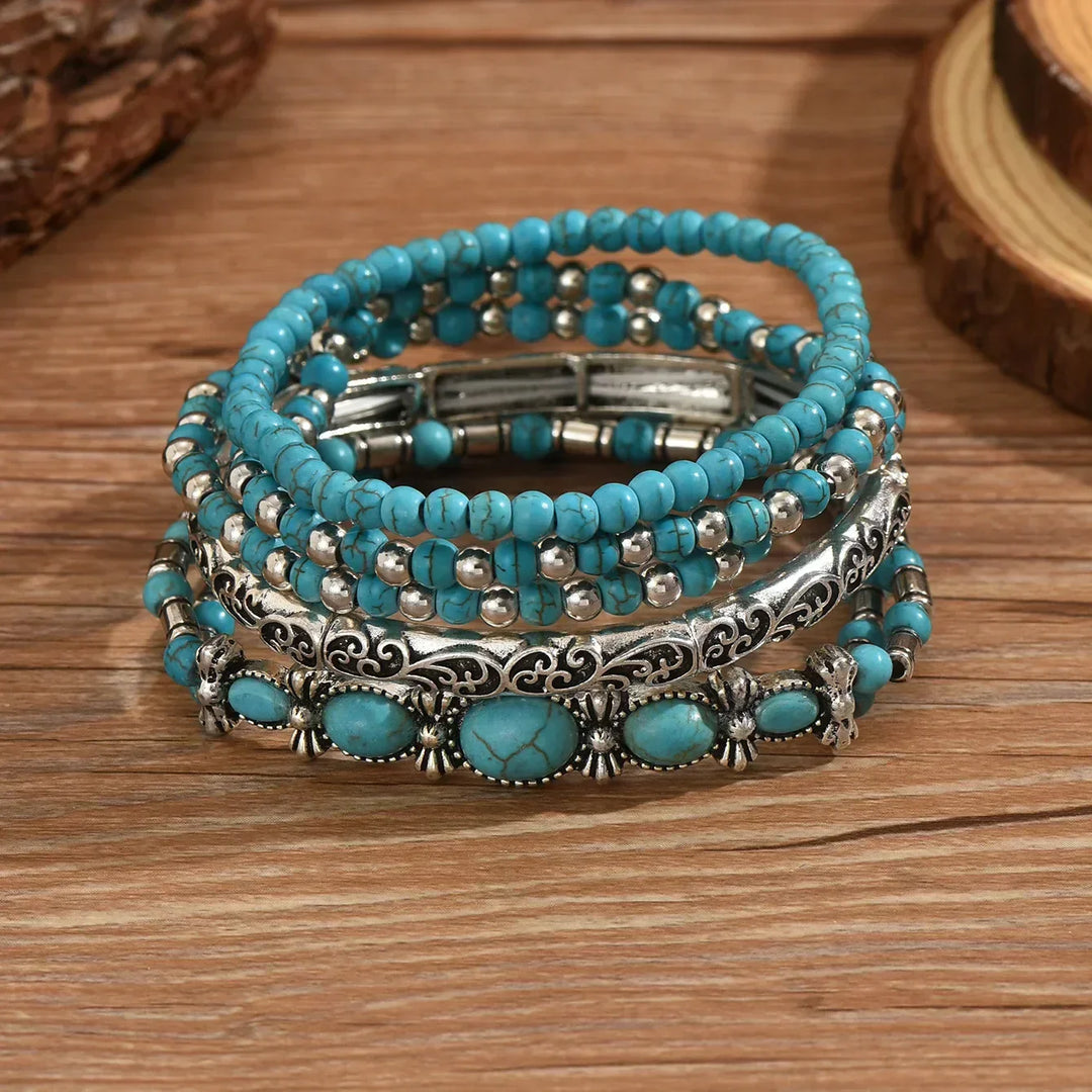 Conjunto de Pulseiras de Contas Turquesa Premium
