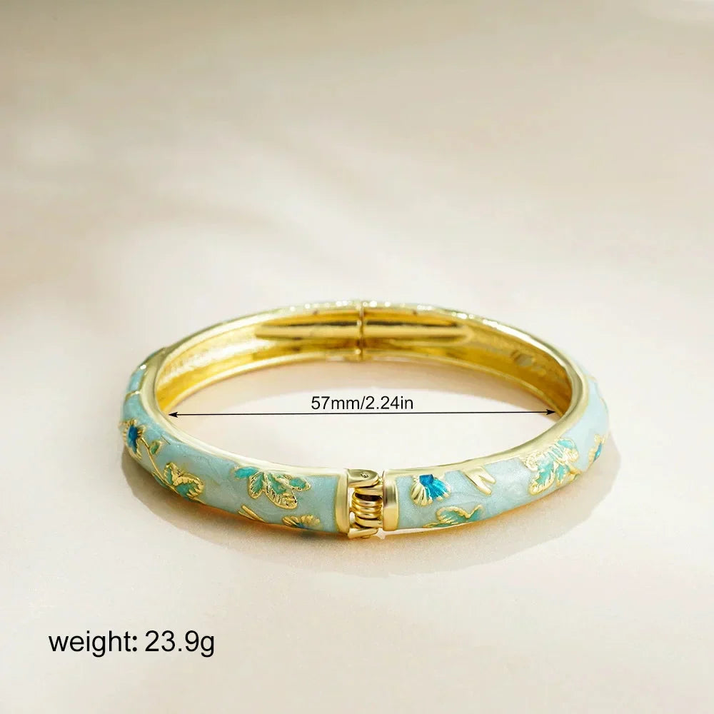 Pulseira Cloisonné Floral Vintage Elegante