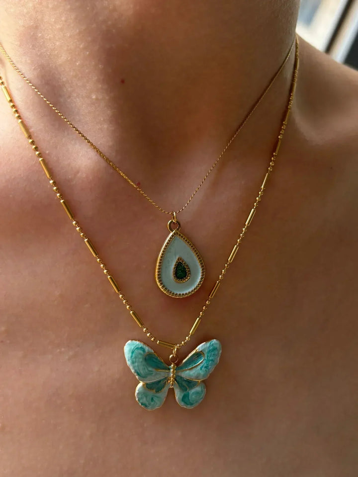 Conjunto de Colar em Camadas Bonito com Borboleta e Gota