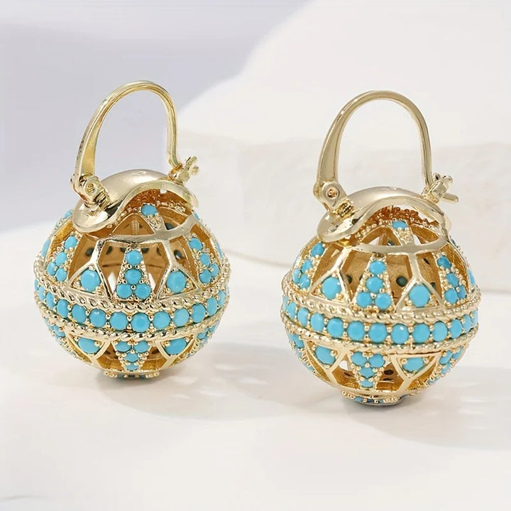 Brincos Mandala Turquesa Dourada