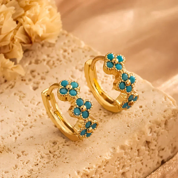 Brincos de Argola com Flor Turquesa