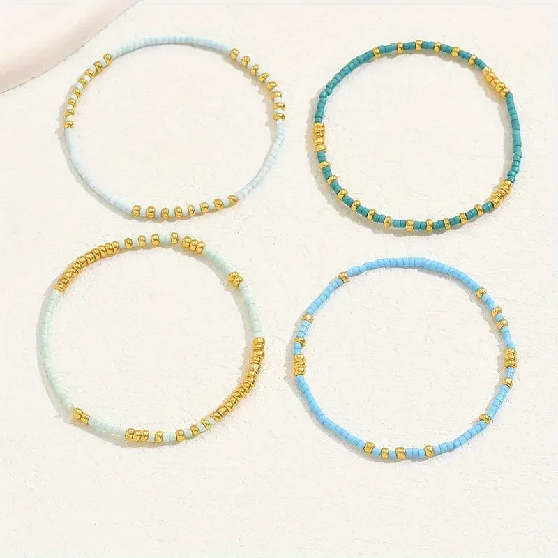 Conjunto de Pulseiras de Contas Turquesa Sutil