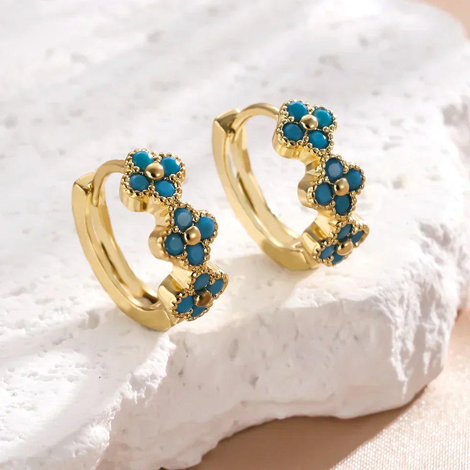 Brincos de Argola com Flor Turquesa