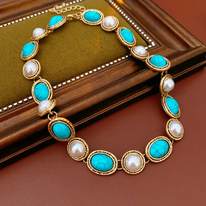 Conjunto de Pérolas Antigas em Turquesa