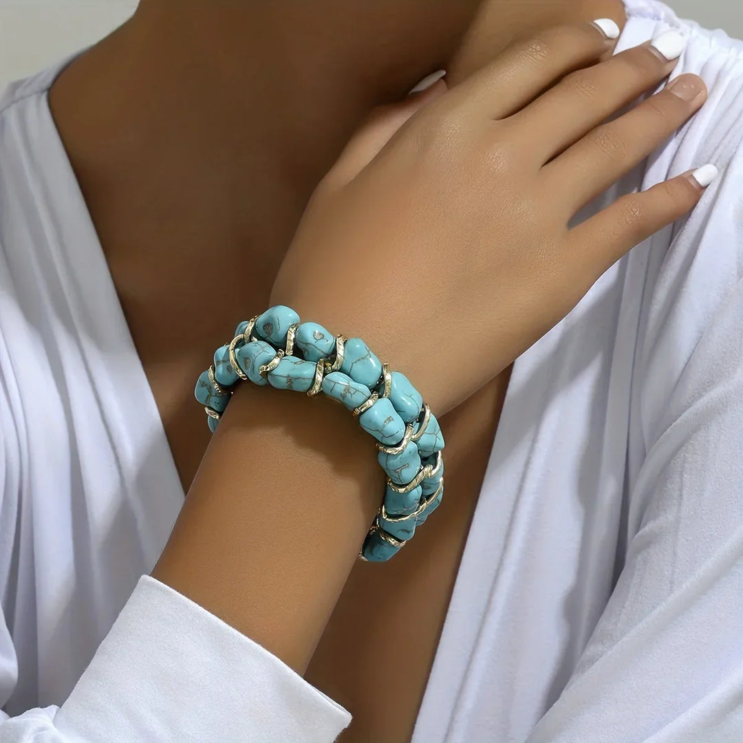 Pulseira Elegante de Ouro Turquesa