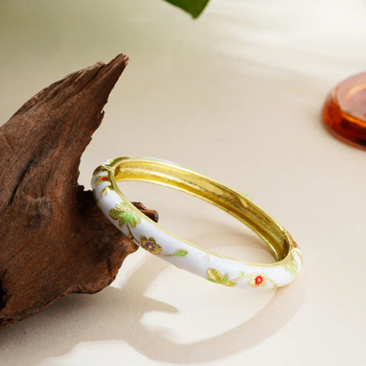 Pulseira Cloisonné Floral Vintage Elegante
