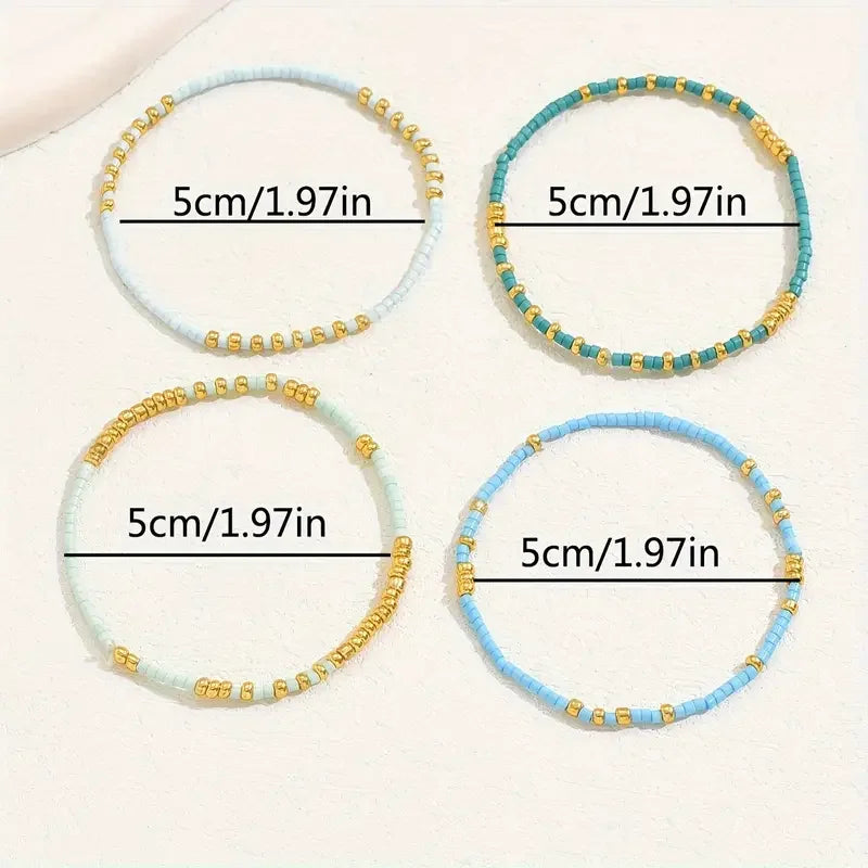 Conjunto de Pulseiras de Contas Turquesa Sutil