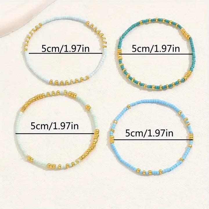Conjunto de Pulseiras de Contas Turquesa Sutil
