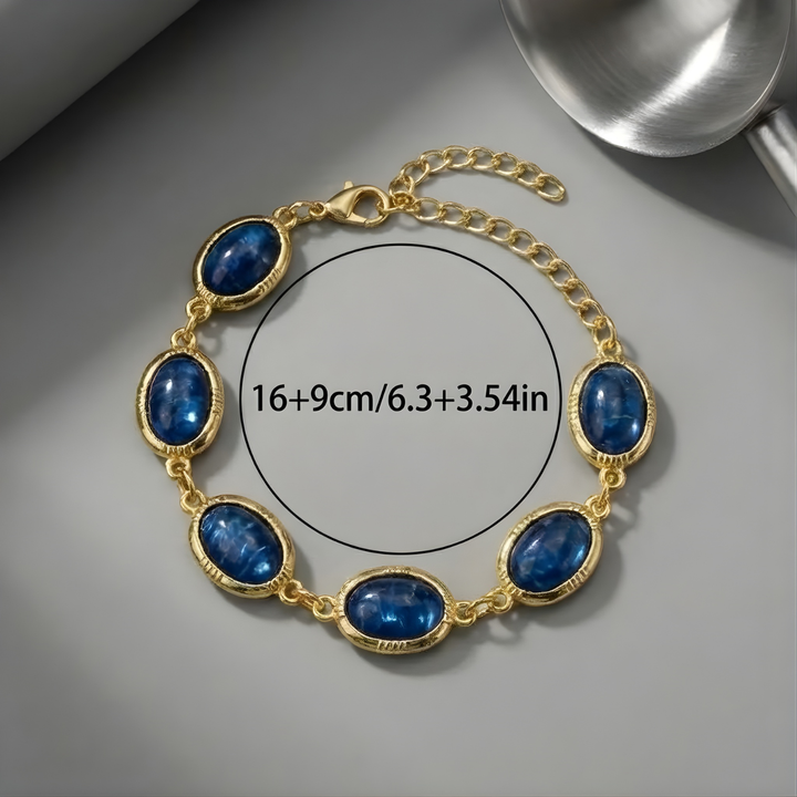 Pulseira de Ouro com Pedra Azul Encantadora