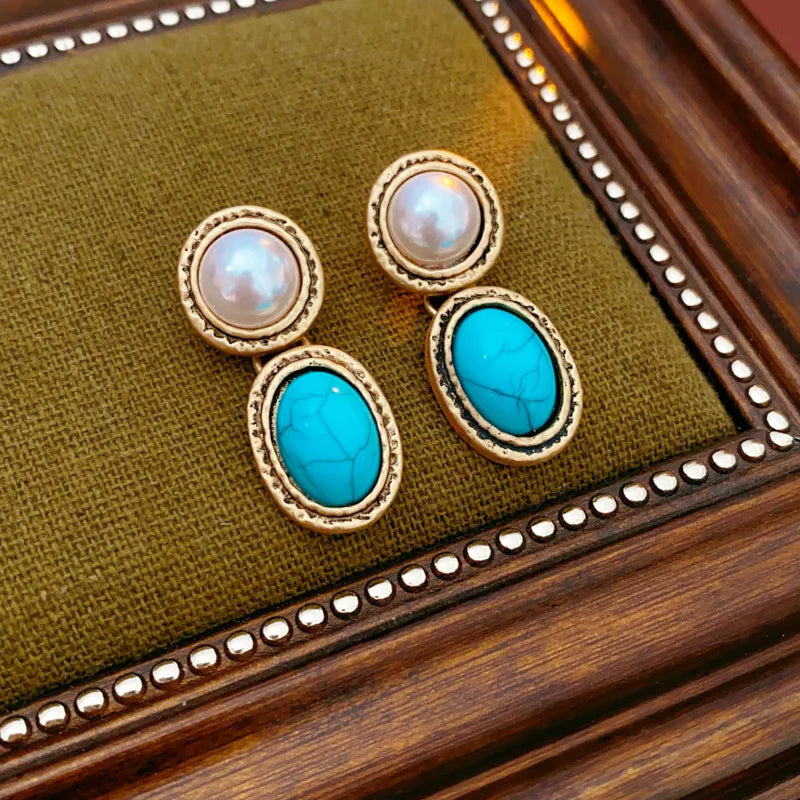 Conjunto de Pérolas Antigas em Turquesa