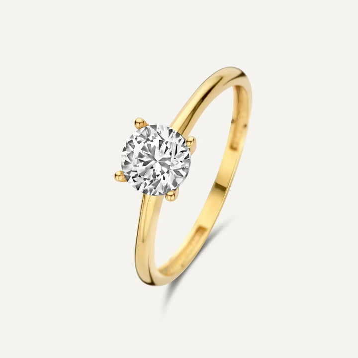 Anel Clássico de Diamante Dourado
