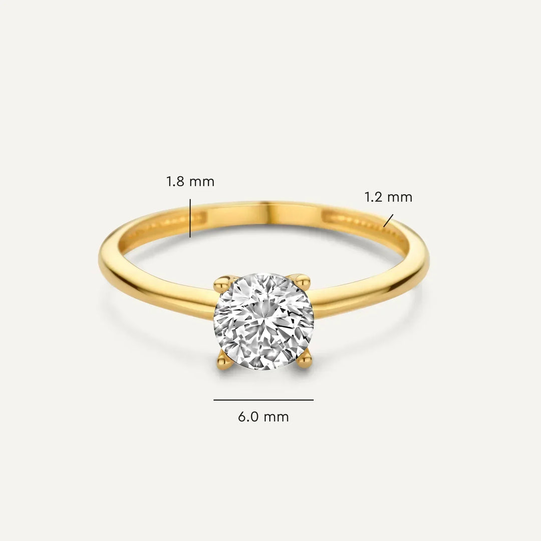 Anel Clássico de Diamante Dourado