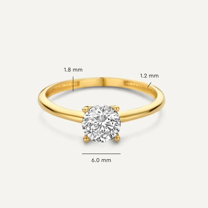 Anel Clássico de Diamante Dourado