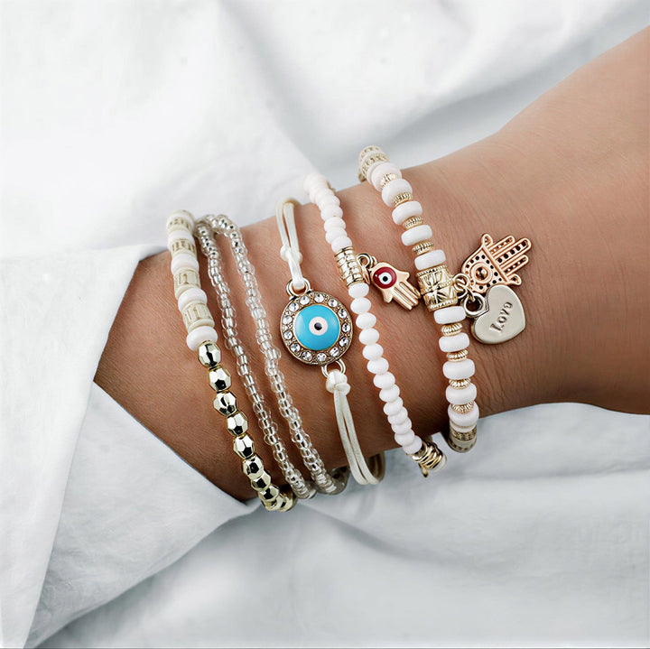 Conjunto de Pulseiras Hamsa Elegante em Ouro