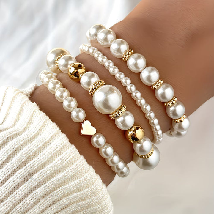 Conjunto de Pulseiras de Pérolas em Camadas com 4 Peças