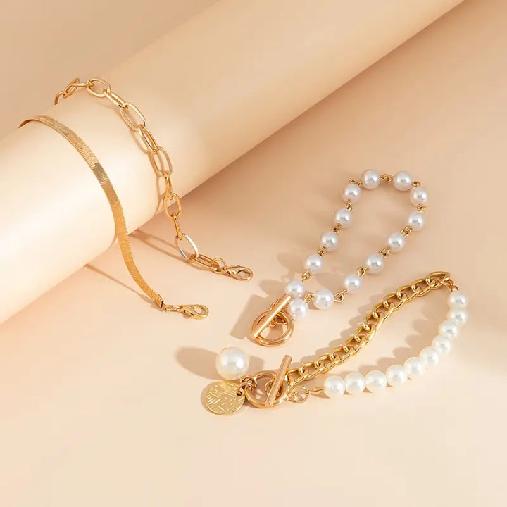 Conjunto de Pulseiras de Pérolas em Camadas Premium