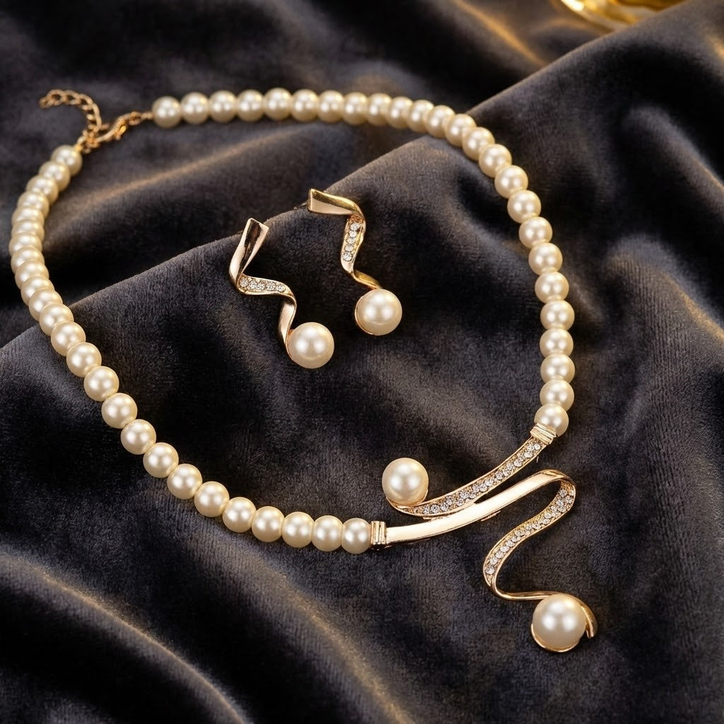 Conjunto de Colar de Pérola Natural Elegante