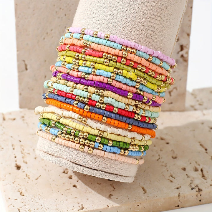 Conjunto de Pulseiras de Contas Coloridas Boho