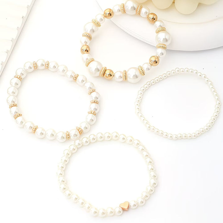 Conjunto de Pulseiras de Pérolas em Camadas com 4 Peças