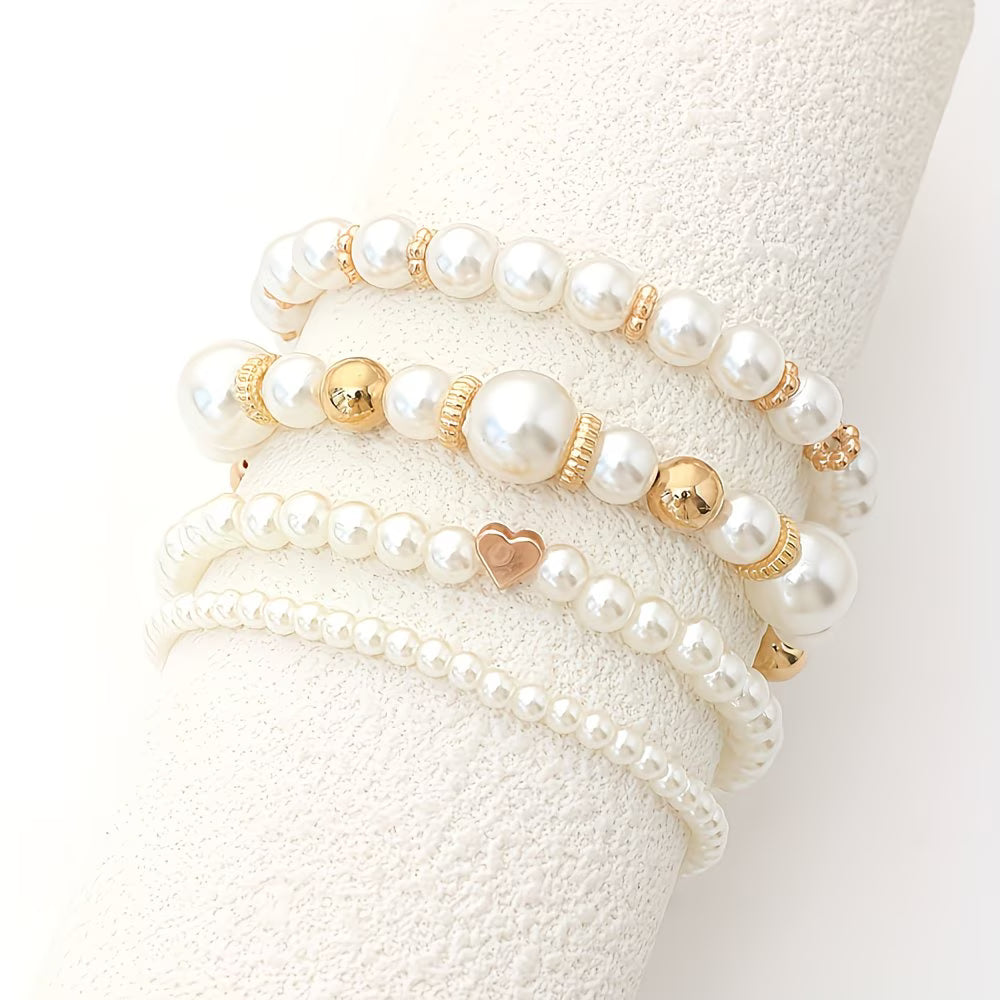 Conjunto de Pulseiras de Pérolas em Camadas com 4 Peças