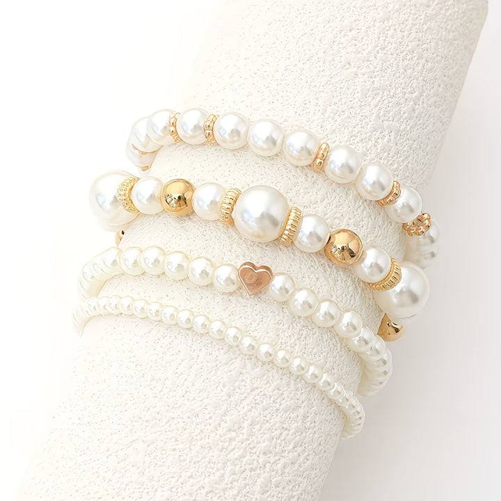 Conjunto de Pulseiras de Pérolas em Camadas com 4 Peças