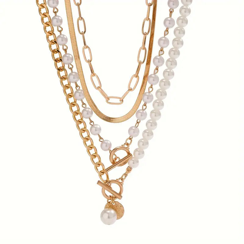 Conjunto de Colar Camadas de Pérolas Modernas