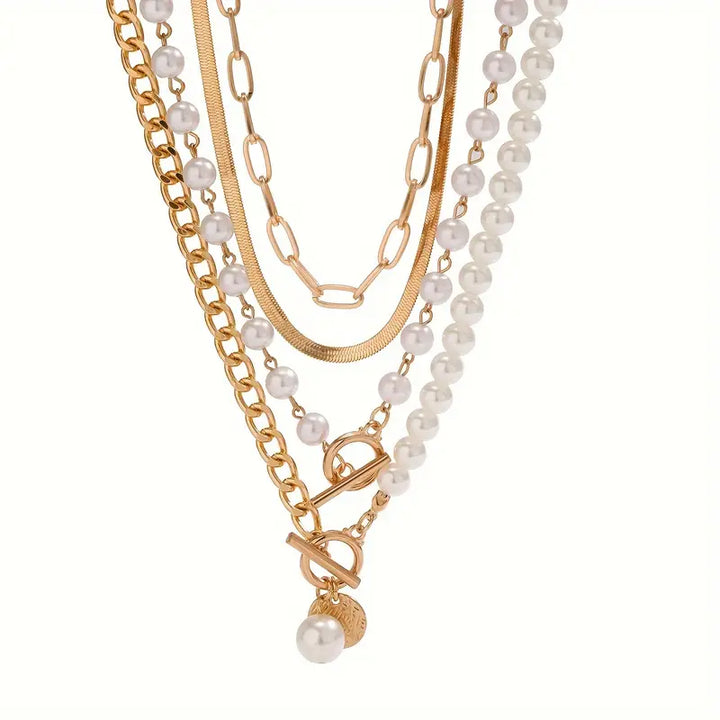 Conjunto de Colar Camadas de Pérolas Modernas