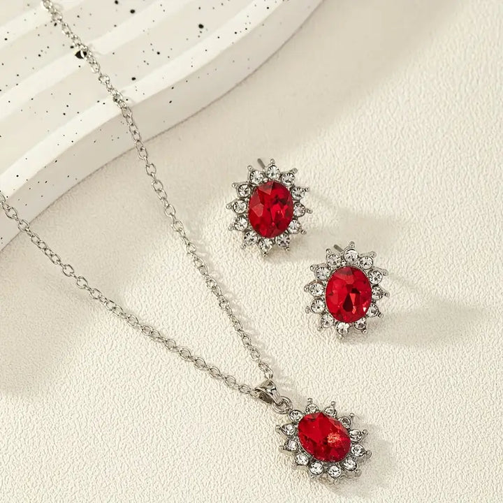 Conjunto Sofisticado de Ouro Branco com Rubi