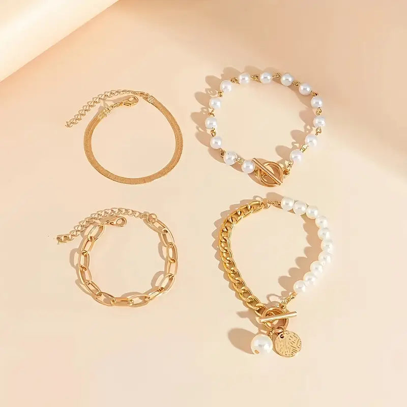Conjunto de Pulseiras de Pérolas em Camadas Premium