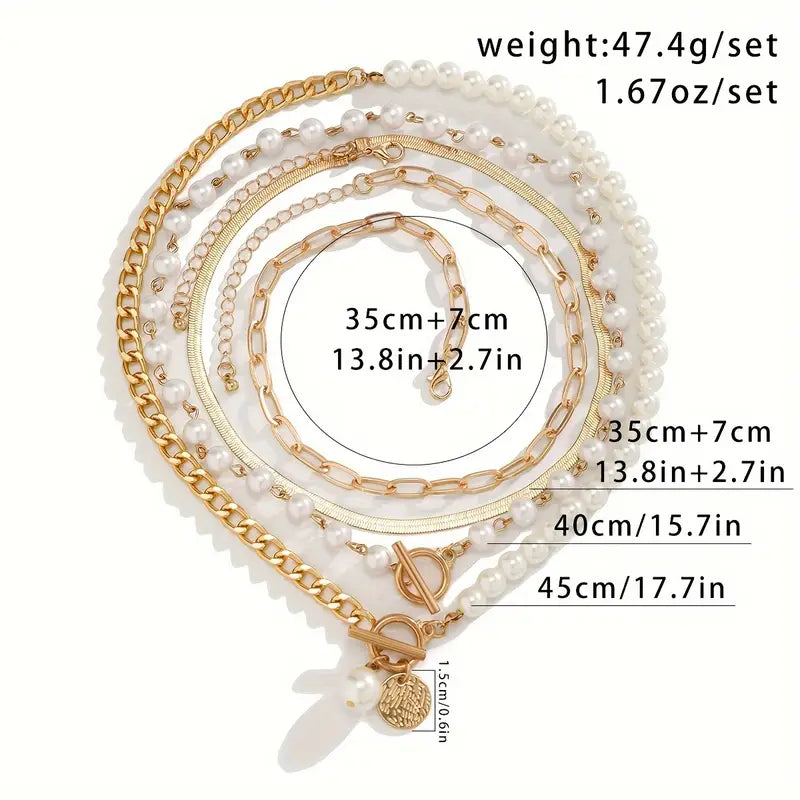 Conjunto de Colar Camadas de Pérolas Modernas