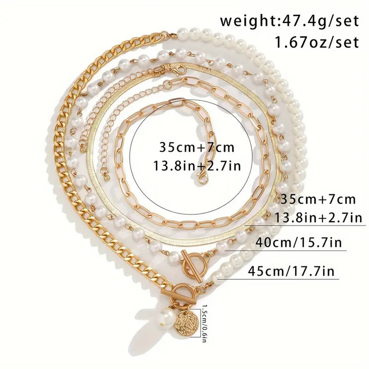 Conjunto de Colar Camadas de Pérolas Modernas
