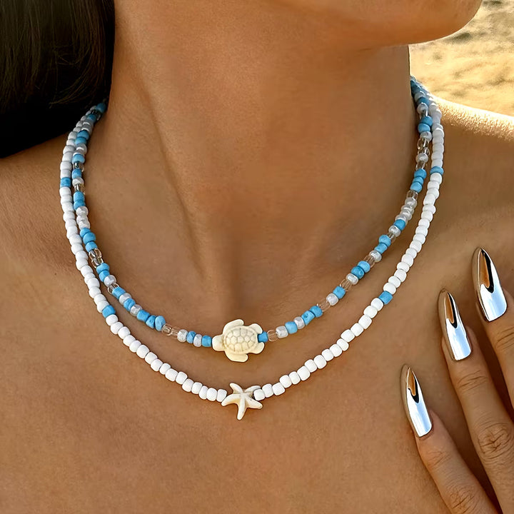 Conjunto de Colares de Pérolas Turquesa Costeira com 2 Peças