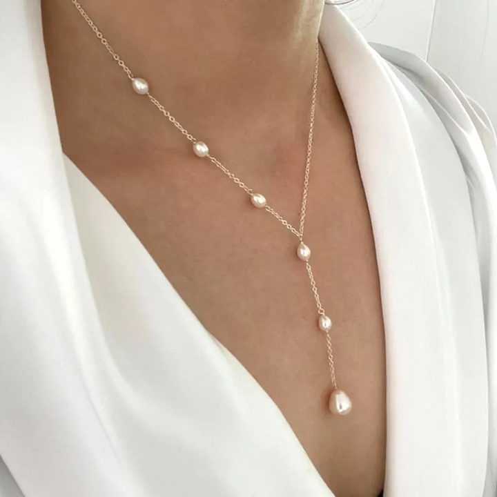 Colar Lariat de Pérolas em Cascata