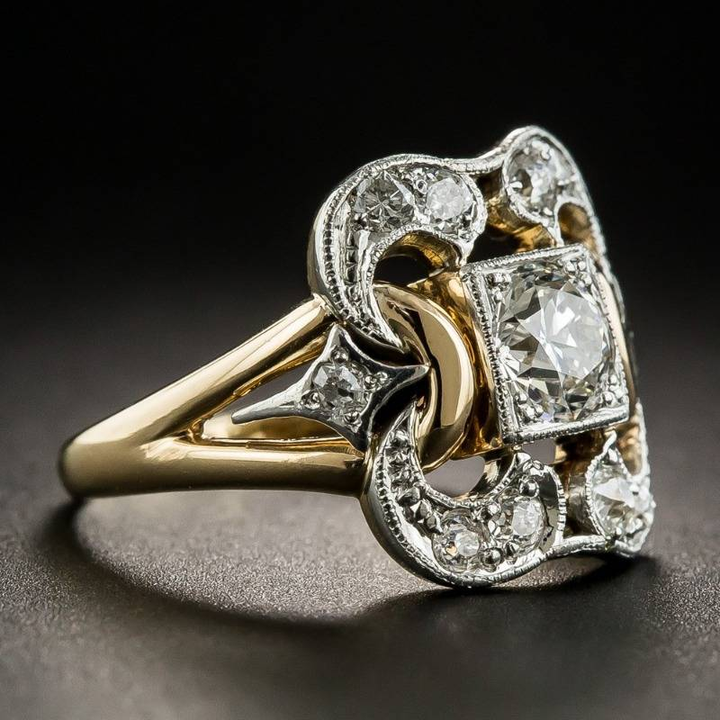 Anel de Ouro com Zircônia Vintage Elegante