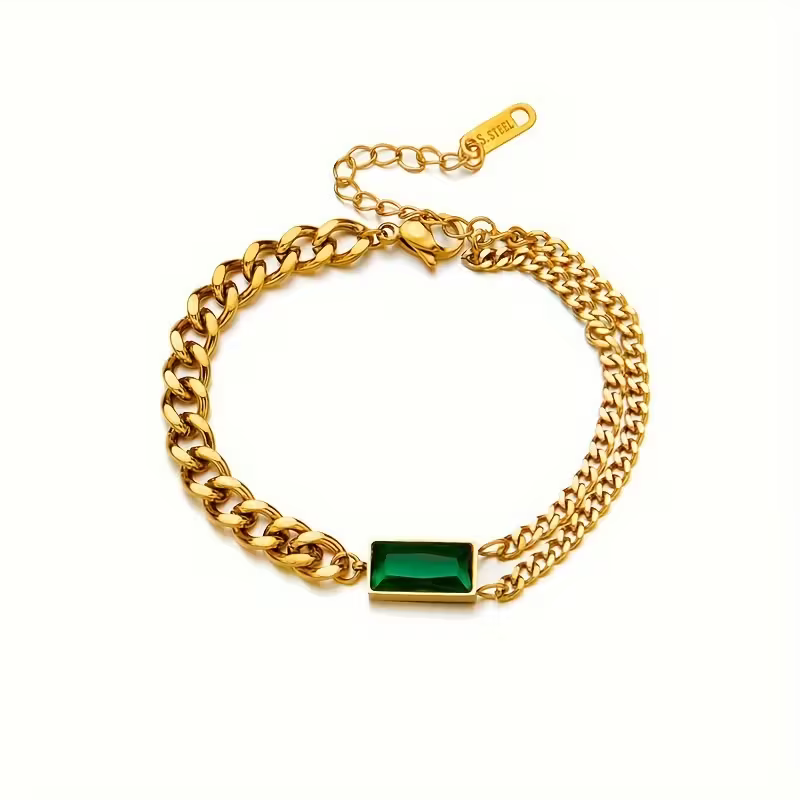 Pulseira de Barra de Esmeralda Dourada Atemporal