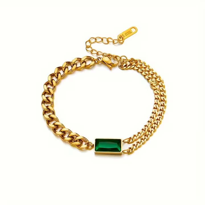 Pulseira de Barra de Esmeralda Dourada Atemporal